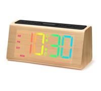 Aundhegrtt Réveil Numérique en Bois Alimenté par USB, Fonction de Snooze Sonore pour Les Gros Dormeurs, Support DST, Horloge de Bureau Électrique pour Chambre en Bambou.