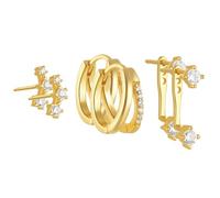 AUNEK Ensemble de Boucles d’Oreilles Dorées pour Femmes, Clous Minimalistes et Créoles, Bijoux de Perçage Superposés Modernes, Coffret Prêt à Offrir