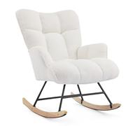 Aunekiv Fauteuil à Bascule en Tissu Teddy pour Adultes, Chaise à Bascule Scandinave,Chaise à Bascule Confortable pour Salon ou Chambre Balcon, Fauteuil de Nursing pour Chambre Bébé Blanc