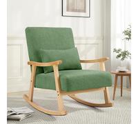 Aunekiv Fauteuil à Bascule pour Allaitement, Fauteuil Moderne et Confortable, revêtu de Tissu avec Pieds et accoudoirs en Bois, idéal pour Le Salon, la Chambre et Les Petits espaces,Vert