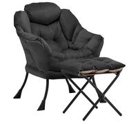 Aunekiv Fauteuil Salon,Fauteuil avec Pouf,Canapé d'Appoint Confortable avec Accoudoirs et Poche Latérale,Fauteuil de Lecture et Relax Moderne pour Salon,Chambre et Petits Espaces Noir