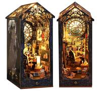 Auney Book Nook Kit Bois Maison de poupées Miniatures avec lumière LED, Serre-Livres d'art, Kits de modèles pour 14+ Adolescent und Adultes à Construire