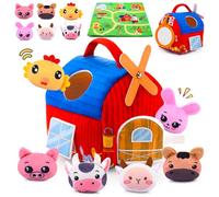 Auney Jouet Bebe 6 Mois,Animaux de la Ferme en Peluche avec Grange, Hochets, Miroirs Jouet Sensoriel Bebe 0-6 Mois,Jeux Montessori Enfant Cadeau Bébé 3 6 9 Mois