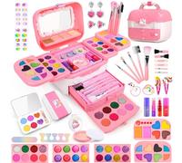 Auney Maquillage Enfant Jouet Filles 4-12 Ans, 80 Pcs Lavable Malette Maquillage, Valise Beaute pour Filles, Cadeau de Nol Anniversaire pour Princesses