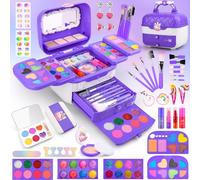 Auney Maquillage Enfant Jouet Filles 4 5 6 7 8 9 10+ Ans,80 Pcs Lavable Malette Maquillage Jouet pour Enfant, Valise Beauté pour Enfant,Cadeau de Noël Anniversaire Jouet pour Princesse Fille 4-12 Ans