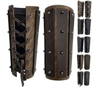 AUNGCSHE 2PCS Attelles de Bras Médiéval, Unisexe Armure Medievale Brassards Viking, Adapté Aux Jeux de Rôle à Grande échelle (Brun clair - long)