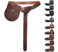 AUNGCSHE 2PCS Ceinture Medievale, Porte Monnaie Medieval et Ceinture Medieval, Accessoire Medieval Parfait pour Les Costumes de Vikings, de Magiciens et de la Renaissance (Dragon Brun)