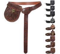 AUNGCSHE 2PCS Ceinture Medievale, Porte Monnaie Medieval et Ceinture Medieval, Accessoire Medieval Parfait pour les Costumes de Vikings, de Magiciens et de la Renaissance (Loup Brun)