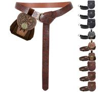 AUNGCSHE 2PCS Ceinture Medievale, Porte Monnaie Medieval et Ceinture Medieval, Accessoire Medieval Parfait pour Les Costumes de Vikings, de Magiciens et de la Renaissance (Brun-Boussole)