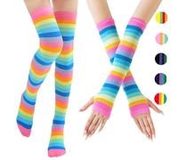 AUNGCSHE Arc en Cie Chaussettes Hautes Femme, Manchette Bras Femme, Cuisse Chaussettes, Chaussettes Rayures, Chaussette Haute Fille, Gants Longs Femme, pour Filles et Femmes