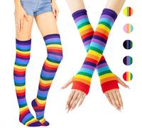 AUNGCSHE Arc en Cie Chaussettes Hautes Femme, Manchette Bras Femme, Cuisse Chaussettes, Chaussettes Rayures, Chaussette Haute Fille, Gants Longs Femme, pour Filles et Femmes