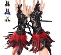 AUNGCSHE Costume Malefique Femme, 1 Paire Black Swan Costume femme Avec Manchettes en Plumes Costume de En Corne Malefique Femme Adulte Carnaval Pâques Fête Cosplay(Or) (rouge, standard)