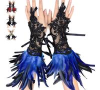 AUNGCSHE Costume Malefique Femme, 1 Paire Black Swan Costume femme Avec Manchettes en Plumes Costume de En Corne Malefique Femme Adulte Carnaval Pâques Fête Cosplay(Or) (bleu, standard)