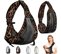 AUNGCSHE Porte Bebe Hanche, Réglable Porte Bebe Physiologique, Echarpe de Portage Bebe Respirant et Antidérapant pour Enfants de 0 à 36 Mois et Tout Petits Jusqu'à 20Kg (Marron - Imprimé léopard)