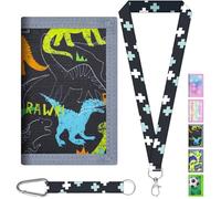 AUNGCSHE Porte-Monnaie pour Enfants avec Lanière - Zippé, Porte-Cartes, Petit Portefeuille à Trois Volets - pour 4 à 12 Ans, Cadeau d'anniversaire, Pégase (Dinosaure Bleu)