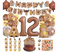AUNGKWANG 100 Pezzi Décoration Anniversaire Capybara, Ballon Décoratif d'anniversaire Capybara 1-12 ans, Bannière, Ballons, Deco Gateau e Autocollant, Fournitures de Fête Cadeau Enfant