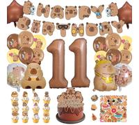 AUNGKWANG 100 Pezzi Décoration Anniversaire Capybara, Ballon Décoratif d'anniversaire Capybara 1-12 ans, Bannière, Ballons, Deco Gateau e Autocollant, Fournitures de Fête Cadeau Enfant