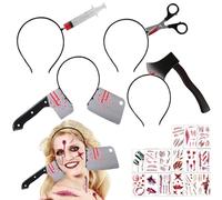 AUNGKWANG 19 Pièces Serre Tete Halloween Horror, Serre Tete Couteau Halloween, Zombie Autocollants de Tatouage Hallowee, Halloween Accessoire Horror, pour Fête d'horreur, Halloween, Cosplay