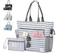 AUNGKWANG 2 Pièces Sacs de Plage en Femme XXL, Sac Cabas Femme Grand et Petit Format, Strandtasche pour Voyage, Vacances, Piscine, Shopping et la Vie Quotidienne, Gris