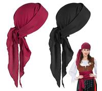 AUNGKWANG 2Pcs Turban Durag à Longue Queue, Bandana de Pirate, Unisexe Silk Durag Larges Sangles Bandeaux Headwrap Bandanas Chapeau Hat DuragPirate Hat pour Hip-hop Décoration (Noi + Rouge)