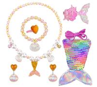 AUNGKWANG 7 Pièces Sirène Ensemble de Bijoux, Parures de Bijoux Sirène Pour Fille, Sac, Collier, Bracelet, Boucles d'Oreilles, Bague et Pince à Cheveux, Cadeaux Pour Filles à Partir de 3 Ans