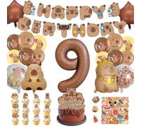 AUNGKWANG 99 Pezzi Décoration Anniversaire Capybara, Ballon Décoratif d'anniversaire Capybara 1-12 ans, Bannière, Ballons, Deco Gateau e Autocollant, Fournitures de Fête Cadeau Enfant