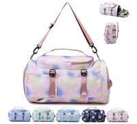 AUNGKWANG Imperméable Sac de Voyage, Sac de Sport Fille, Sac Weekend Enfant, Sac Voyage Cabine Avion, Travel Bag pour Gym Sport avec Compartiment à Chaussures et Poche Humide (Rose)
