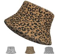 AUNGKWANG Léopard Kaki Seau Chapeau, Pêcheur Double Face Chapeau pour Hommes Femmes, Chapeau Bob Pliable, Anti-UV, pour Disco Hip Hop Outdoor
