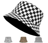 AUNGKWANG Plaid Chapeau, Pêcheur Double Face Chapeau pour Hommes Femmes, Chapeau Bob Pliable, Anti-UV, pour Disco Hip Hop Outdoor