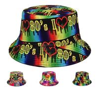 AUNGKWANG Retro 80's 90's Style Seau Chapeau, Pêcheur Double Face Chapeau pour Hommes Femmes, Chapeau Bob Pliable, Anti-UV, pour Disco Hip Hop Outdoor