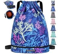 AUNGKWANG Sac à Dos de Sport Imperméable, Sac de Gym avec Compartiment à Chaussures, Sacs à Dos Nager Cordon pour Enfants, pour le Sport, le Football, 31 x 17 x 40 cm