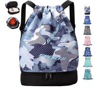 AUNGKWANG Sac à Dos de Sport Imperméable, Sac de Gym avec Compartiment à Chaussures, Sacs à Dos Nager Cordon pour Enfants, pour le Sport, le Football, 38 x 18 x 40 cm