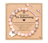 Aunis Cadeaux d'anniversaire 7/8e/9e/10e/11e/16e anniversaire pour filles, bracelets en pierre naturelle papillon avec carte de citation