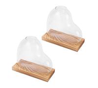 AUNMAS Lot de 2 Terrariums de Plantes en Verre Borosilicate en Forme de Cœur avec 2 Bases en Bois, Stations de Propagation, Plantes Hydroponiques, Maison, Bureau, Décoration de Jardin, (Brown)