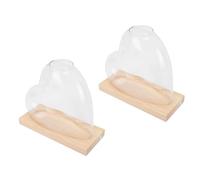 AUNMAS Lot de 2 Terrariums de Plantes en Verre Borosilicate en Forme de Cœur avec 2 Bases en Bois, Stations de Propagation, Plantes Hydroponiques, Maison, Bureau, Décoration de Jardin, (Brun Clair)