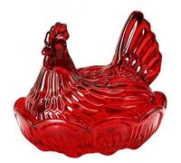 AUNMAS Plat à Bonbons, Bol à Collation Rustique en Verre Cristal Fait à la Main 22 X 17 X 18 Cm avec Couvercle, pour Décoration de Buffet de Fête de Mariage, Table à Manger, Salon (rouge)