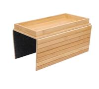 AUNMAS Plateau de Bras de canapé, Porte-gobelet Pliable en Bambou avec Fond Antidérapant, pour Le Salon, Collations, Boissons, Téléphone Portable, Télécommande