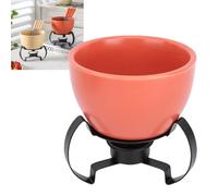 AUNMAS Service à Fondue avec 4 Fourchettes, Faitout en Céramique et Porcelaine avec Support en Métal, Ensemble de Marmite Chaude pour Fromage, Crème Glacée, Chocolat (ORANGE)