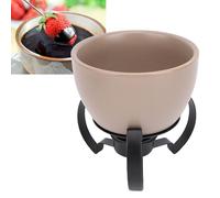 AUNMAS Service à Fondue avec 4 Fourchettes, Faitout en Céramique et Porcelaine avec Support en Métal, Ensemble de Marmite Chaude pour Fromage, Crème Glacée, Chocolat (GREY)