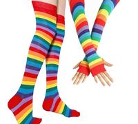 AUOCATTAIL Ensemble de chaussettes hautes et gants au-dessus du genou rayées arc-en-ciel Dash Accessoires de cosplay pour filles