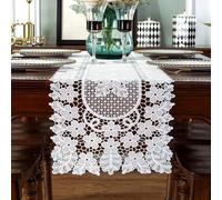 auons Chemin de table en dentelle blanche élégante au crochet avec motif floral pour maison, banquet, mariage, festival, fête, décoration de table, 30,5 x 139,7 cm