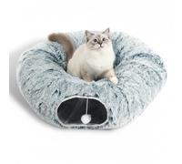AUOON Lit Tunnel pour Chat avec Tapis Central, Jouet en Peluche Douce, Forme de Pleine Lune pour Chaton, Chat, Chiot, Lapin, Furet (Gris)