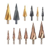 AUOQKQUT 5/9/15steps 4-32mm High Speed Steel Spiral Grooved Metal Conical Drill Bit HSS Step Cone Tools Bit(Golden(4-12mm)) AUOQKQUT