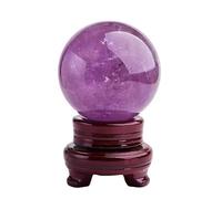 AUOQKQUT Amethyst Ball Purple Crystal Rough Stone Polished Home Decoration with Base,70mm