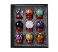 AUOQKQUT Amethyst Crystal Ball Set 9pcs (1.1-1.26 inch) - Stones, Feng Shui Decoration & Spiritual Gift Box for Balance, Home Decor(Nine D)