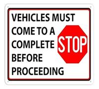AUOQKQUT Complete Stop Before Proceeding Metal Plaque 12x8 Inch | High visibility reflective coating for traffic