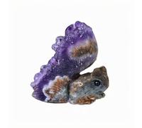 AUOQKQUT Uruguay Amethyst Cluster Squirrel Figurine - Hand-Carved Chrysoprase Crystal Sculpture for Home Office Décor, Ornament
