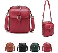 Auosxny Mini Sac Messager Double Couche Grande capacité, Version 2025, Porte-Monnaie Vintage antivol, avec 10 emplacements pour Cartes, Sac à bandoulière pour Femmes et Hommes(Red)