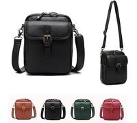 Auosxny Mini Sac Messager Double Couche Grande capacité, Version 2025, Porte-Monnaie Vintage antivol, avec 10 emplacements pour Cartes, Sac à bandoulière pour Femmes et Hommes(Black)