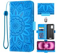 Auotu Cuir PU Coque Flip Bookstyle Magnétique Housse Étui Cover Case pour Blackview BV4800 / Blackview BV4800 Pro / BV4800 SE Smartphone (Bleu with Fleurs Pattern)